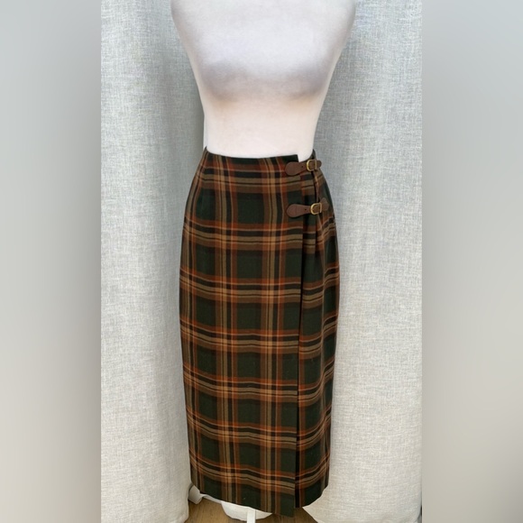 Lauren Ralph Lauren Dresses & Skirts - Lauren Ralph Lauren brown green plaid wrap skirt